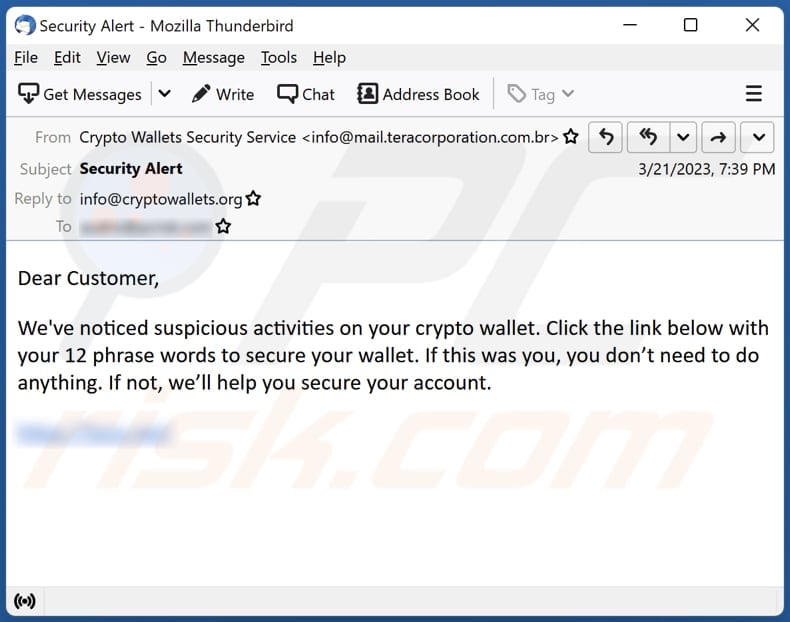 Suspicious Activities On Your Crypto Wallet scam email