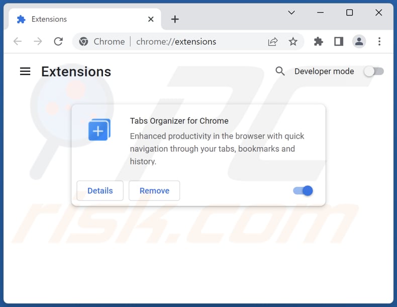 Removing Tabs Organizer for Chrome adware from Google Chrome step 2
