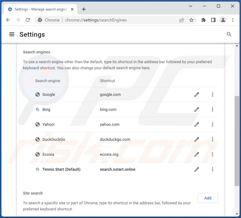 Removing search.nstart.online from Google Chrome default search engine