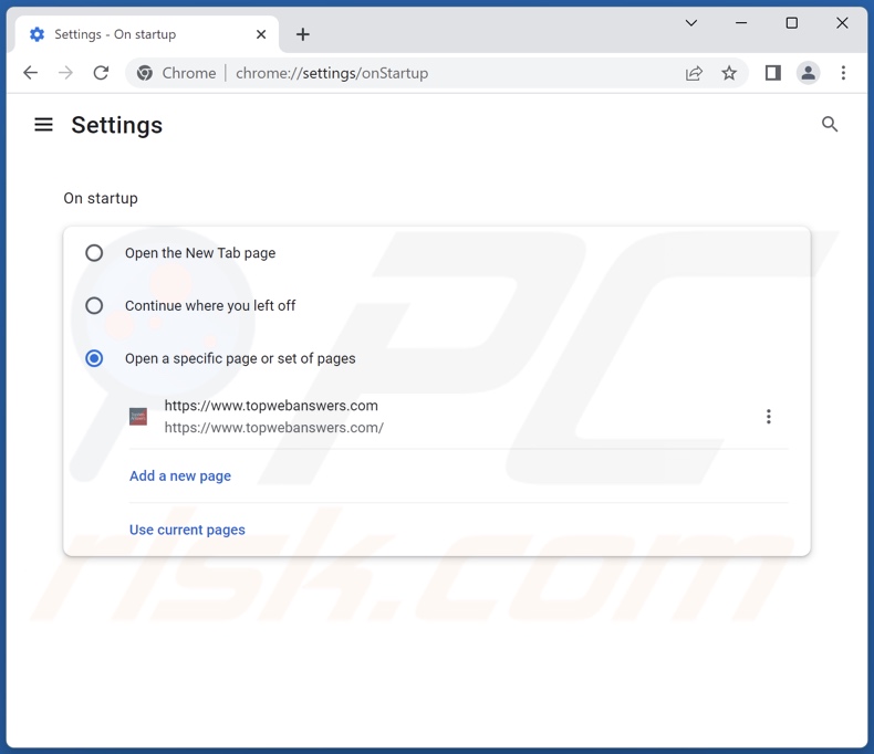 Removing topwebanswers.com from Google Chrome homepage