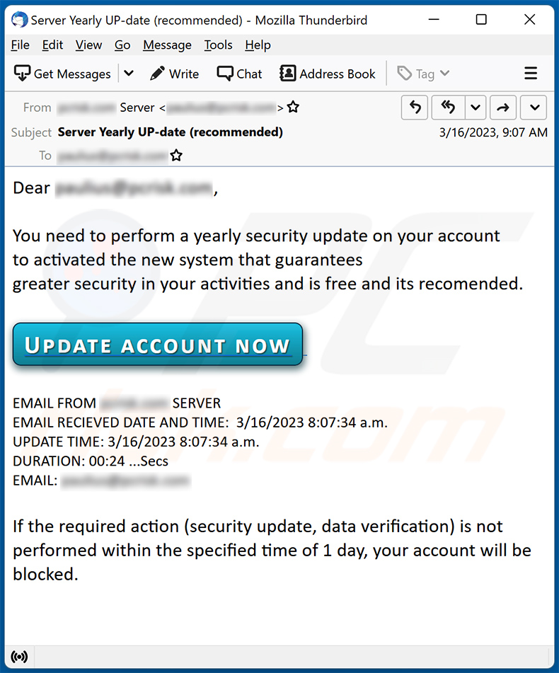 Update Your Account email scam (2023-03-21)
