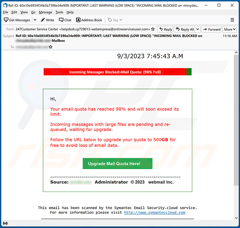 Upgrade Mail Quota Here scam email (2023-03-09)