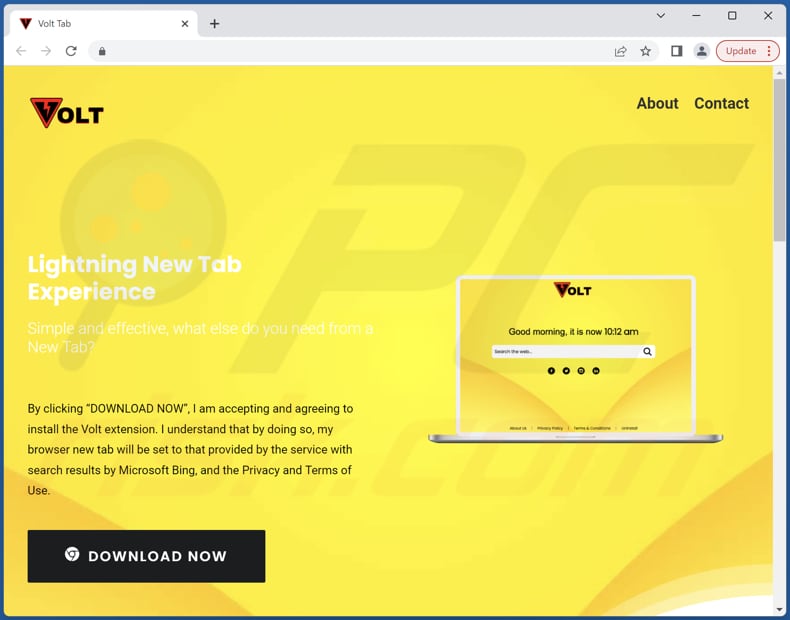Website used to promote Volt browser hijacker