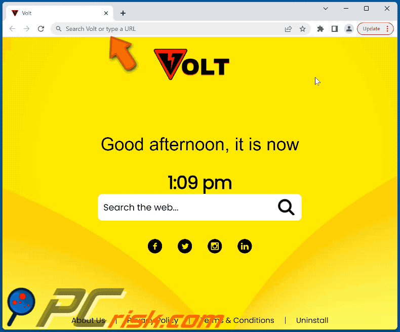 Volt browser hijacker search.volt-tab.com shows bing results