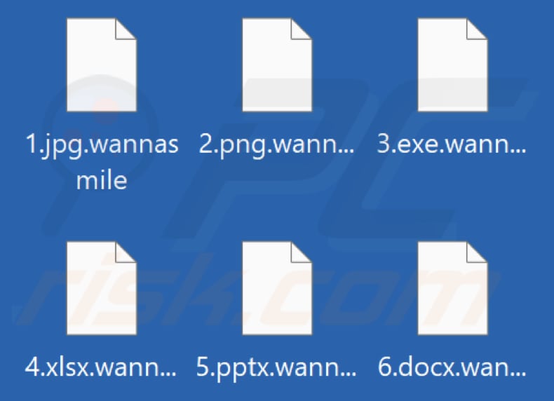 Files encrypted by WannaSmile ransomware (.wannasmile extension)