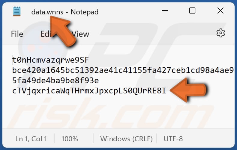 WannaSmile ransomware file storing decryption key (%APPDATA%data.wnns)