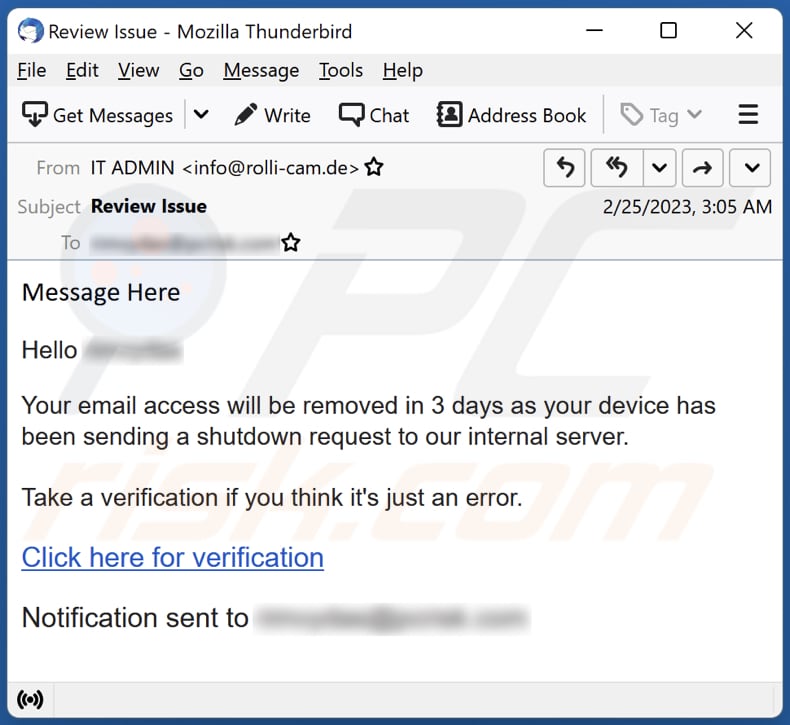 Your Email Access Will Be Removed email scam