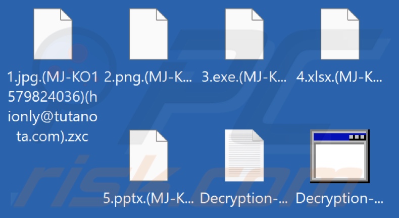 Files encrypted by Zxc ransomware (.zxc extension)