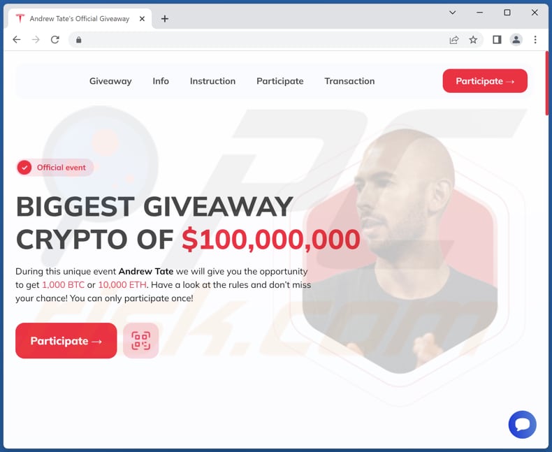 Andrew Tate Crypto Giveaway scam