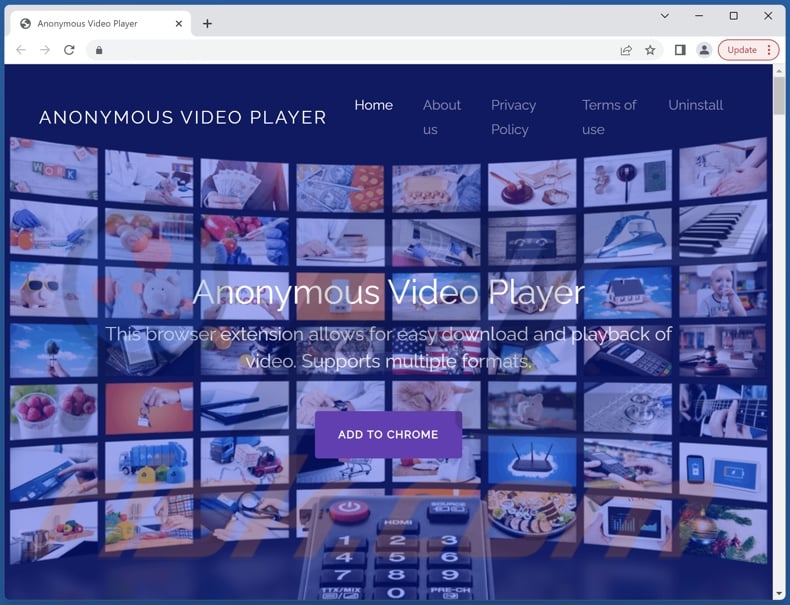 Website promoting Anonymous Video Player adware
