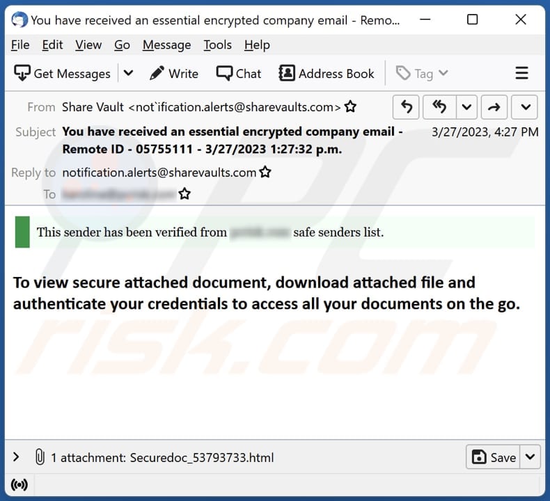 Authenticate Your Credentials To Access All Your Documents email spam campaign