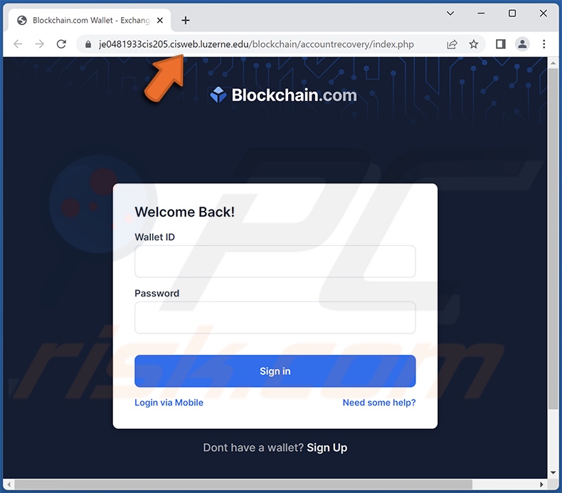 Blockchain.com - Verify Your Account scam email promoted phishing site