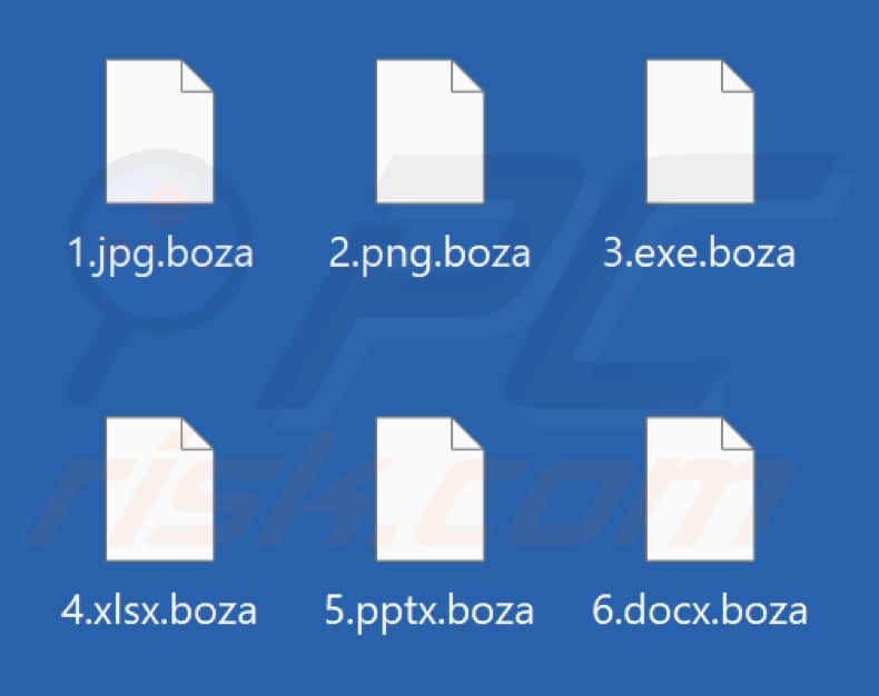 Files encrypted by Boza ransomware (.boza extension)