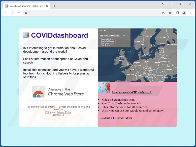 Website used to promote CovidDash browser hijacker
