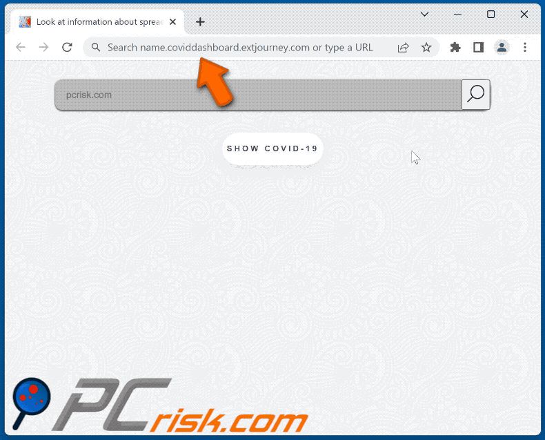 CovidDash browser hijacker redirecting via coviddashboard.extjourney.com and clickcrystal.com to gsearch.co (GIF)