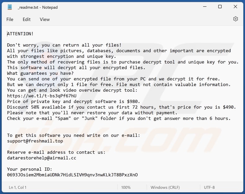 Coza ransomware text file (_readme.txt)