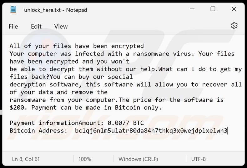 DVN ransomware text file (unlock_here.txt)