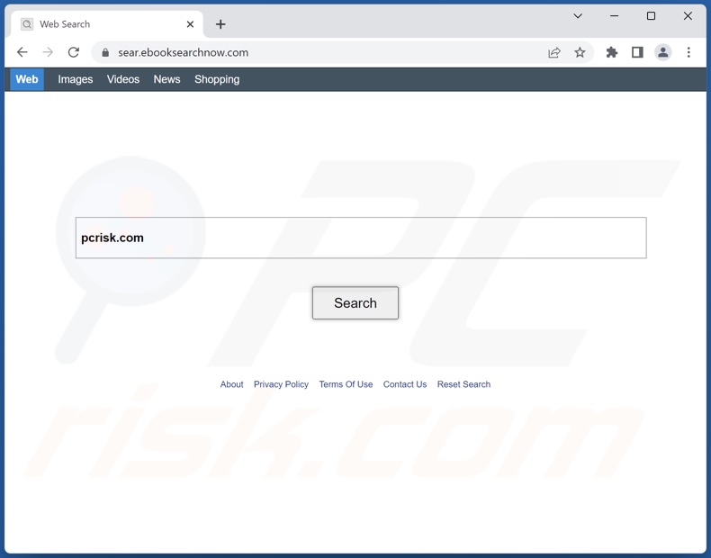 eBook Search browser-hijacker promoted sear.ebooksearchnow.com alternative appearance