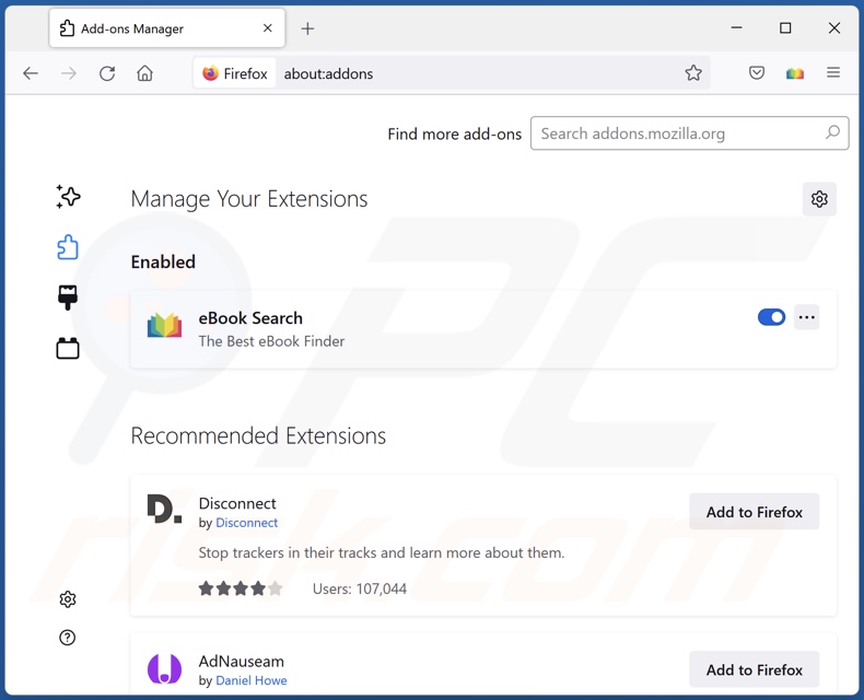 Removing sear.ebooksearchnow.com related Mozilla Firefox extensions