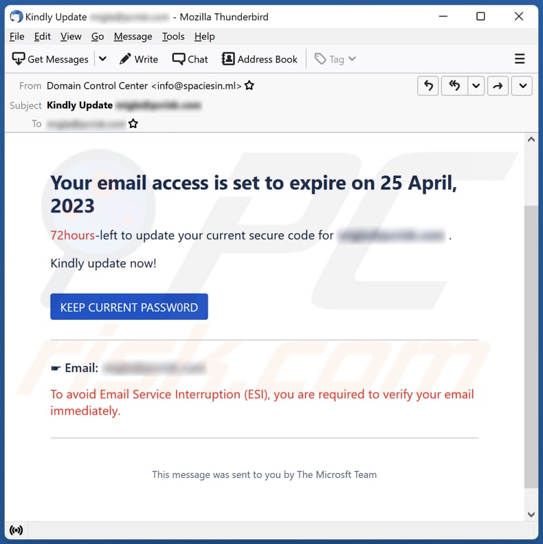 Email Access Is Set To Expire email spam campaign