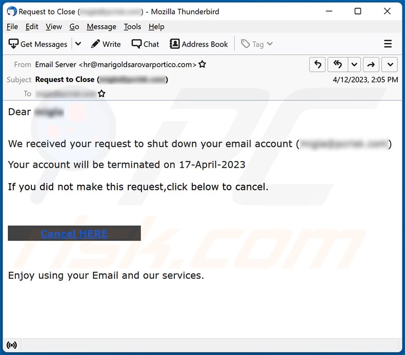 Request To Shut Down Your Email Account spam email