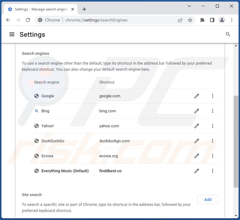 Removing finddbest.co from Google Chrome default search engine