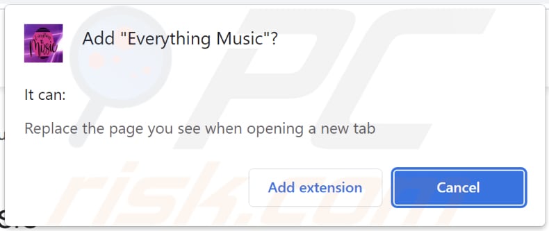 Everything Music browser hijacker asking for permissions