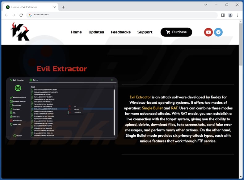 Evil Extractor malware official website