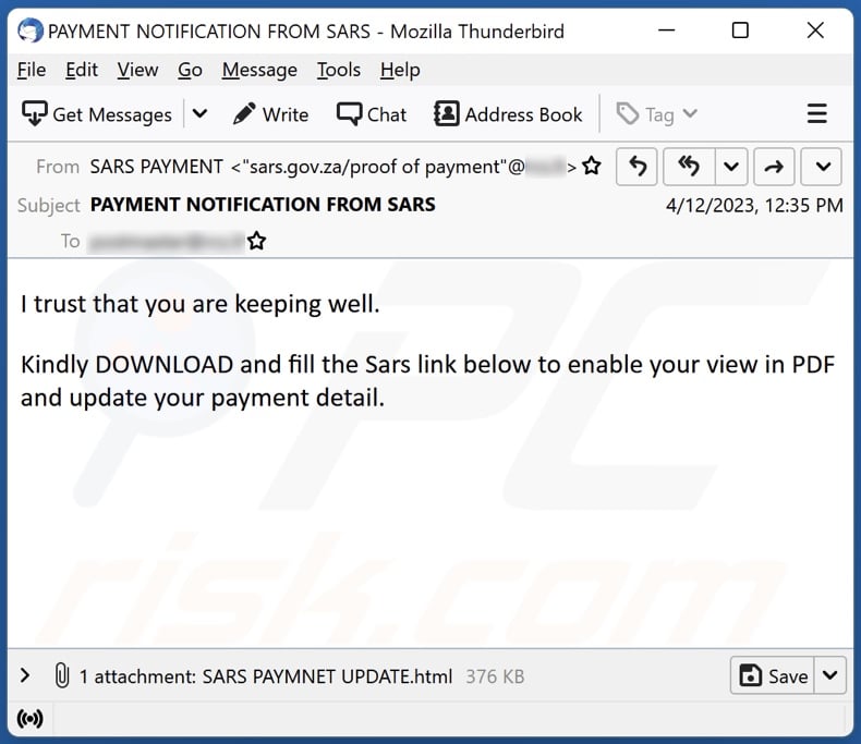 Fill The Sars email spam campaign