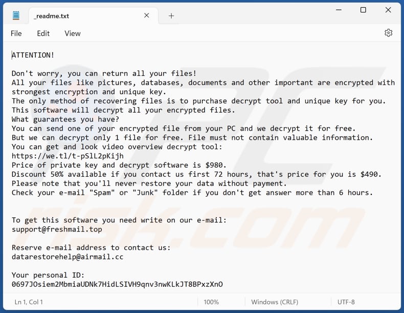 Foza ransomware ransom note (_readme.txt)