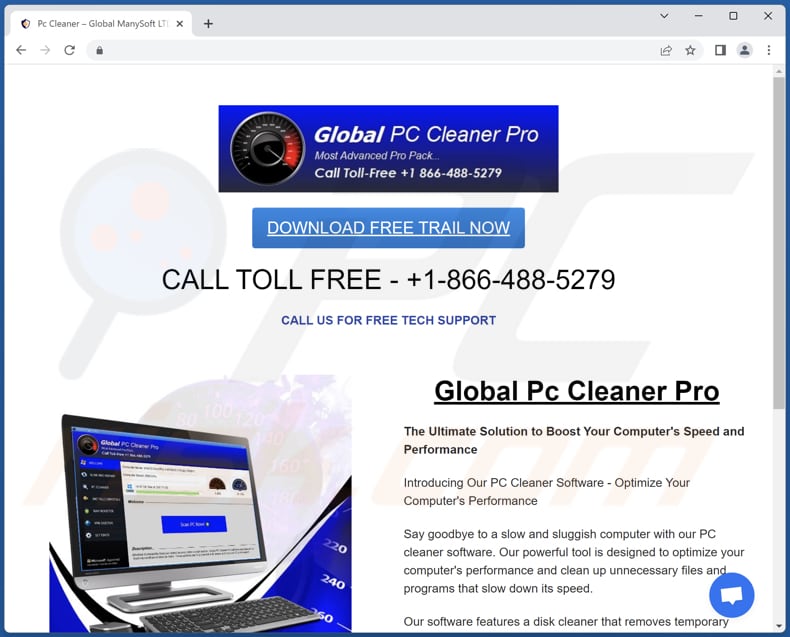 Website used to promote Global PC Cleaner Pro