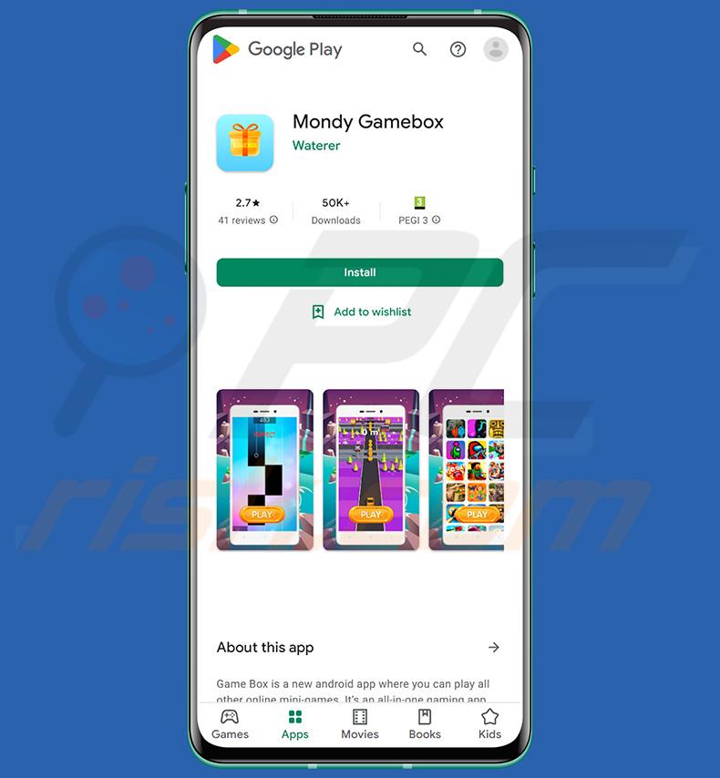 Harly malware promoted on Google Play (Mondy Gamebox - disguise)