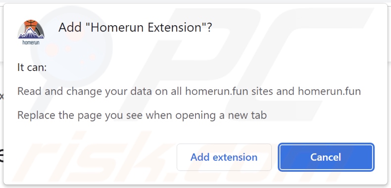 Homerun Extension browser hijacker asking for permissions