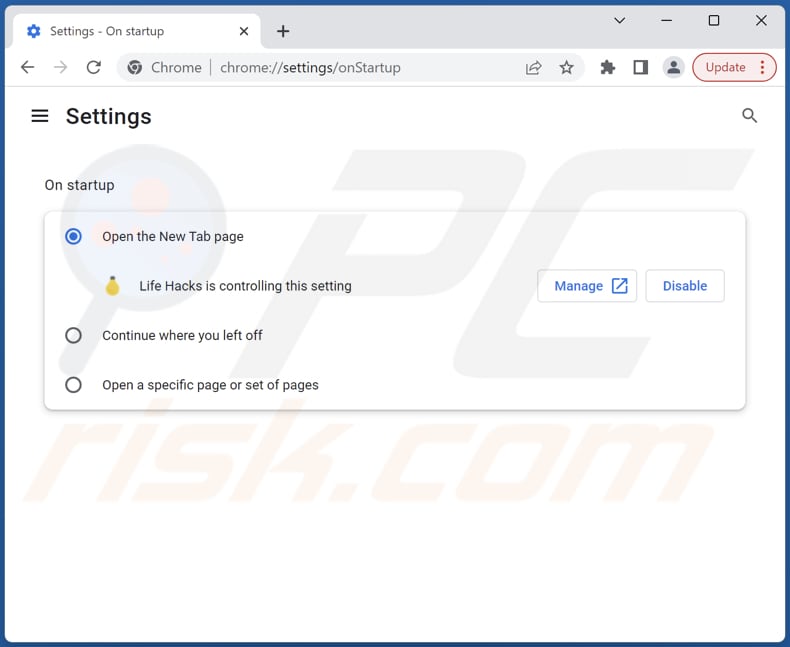 Removing search.lifehacks-tab.com from Google Chrome homepage