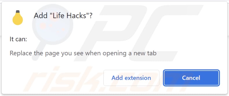 Life Hacks browser hijacker asking for permissions