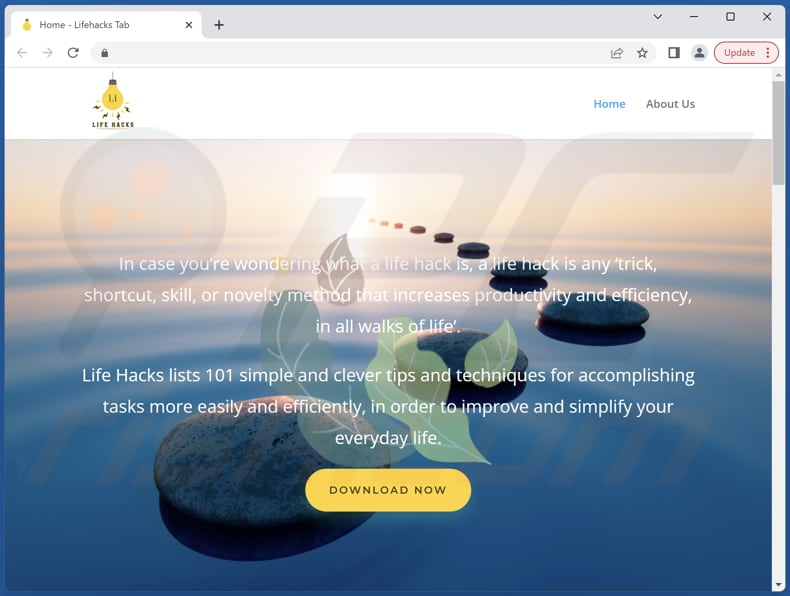 Website used to promote Life Hacks browser hijacker