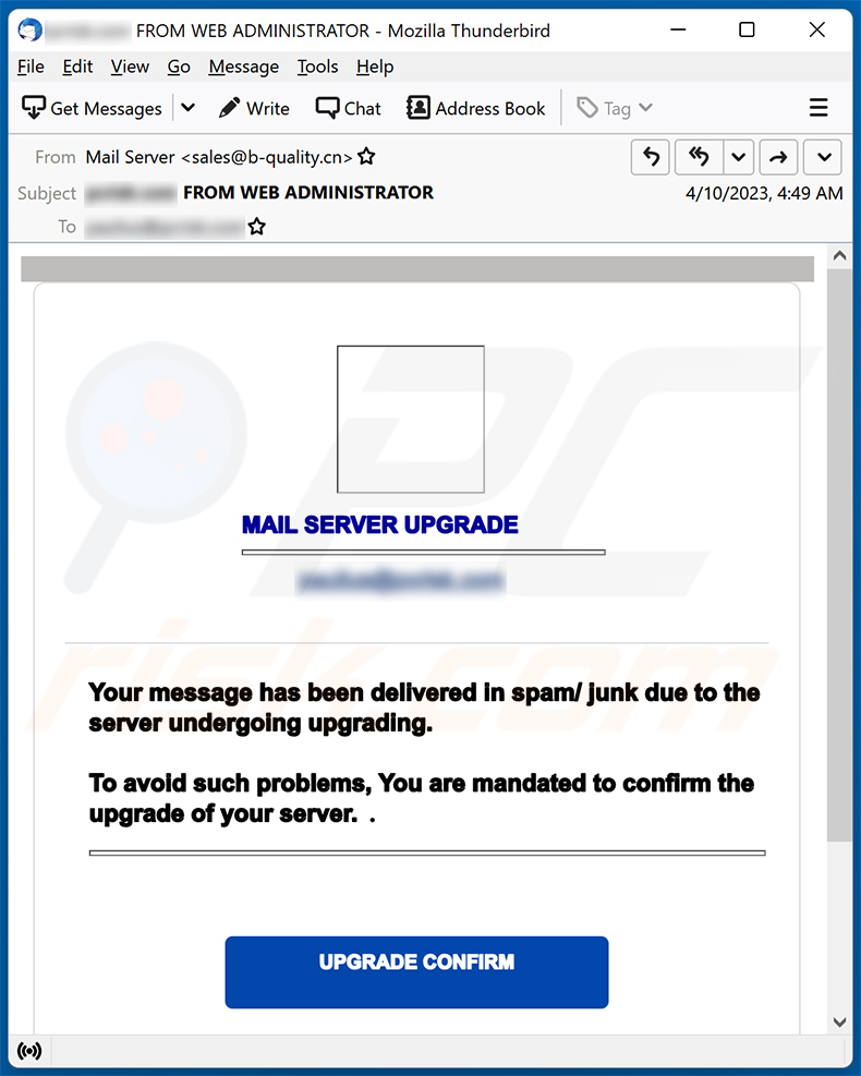 Mail Server Upgrade email scam (2023-04-21)