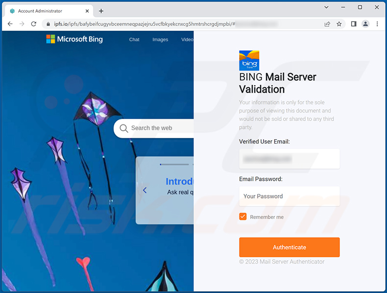 Phishing site promoted via Mail Server Upgrade email scam (2023-04-21)