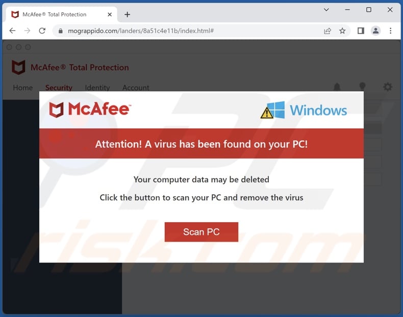 McAfee - A Virus Has Been Found On Your PC! scam