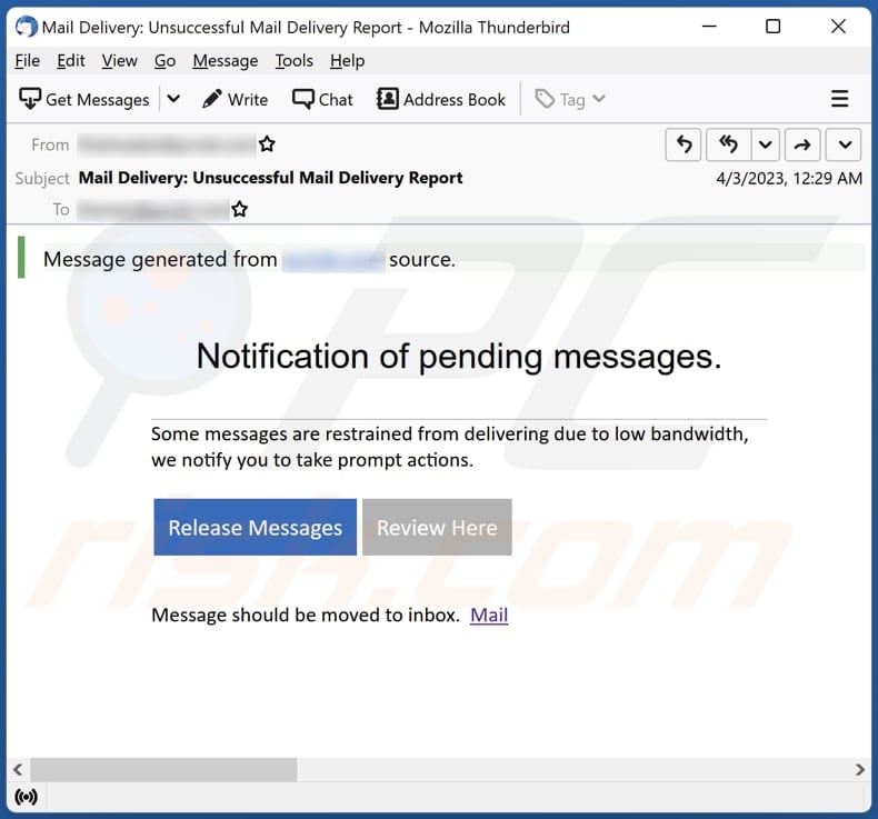 Messages Are Restrained Due To Low Bandwidth phishing email