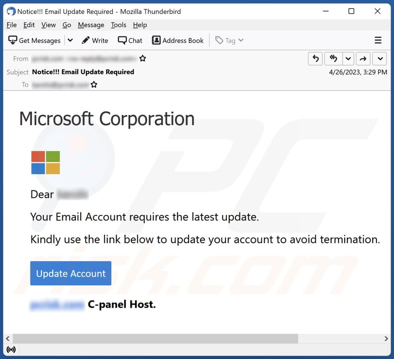 Scam email claims to be from Microsoft