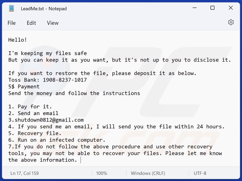 MinlWon ransomware ransom note (LeadMe.txt)
