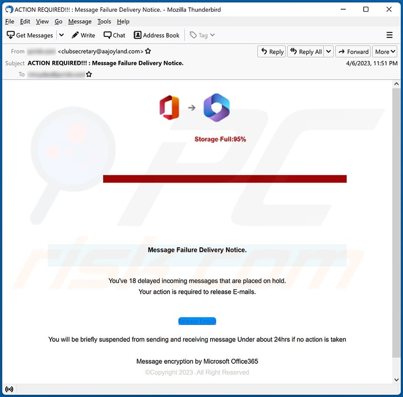 New Incoming Messages Placed On Hold Email Scam (2023-04-07)