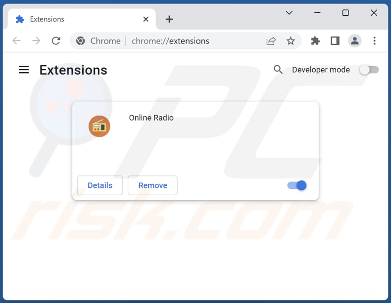 Removing Online Radio adware from Google Chrome step 2