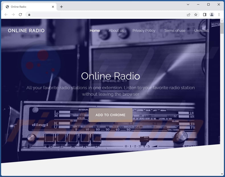 Official website promoting Online Radio adware