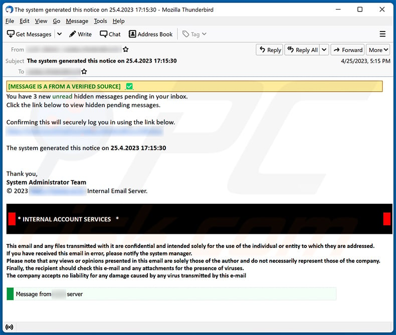 You have 3 new unread hidden messages pending in your inbox email scam