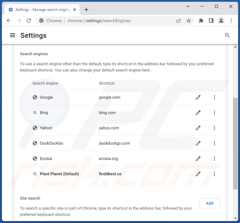 Removing finddbest.co from Google Chrome default search engine