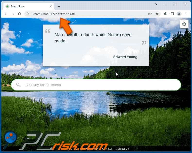 Plant Planet browser hijacker redirecting to Bing (GIF)