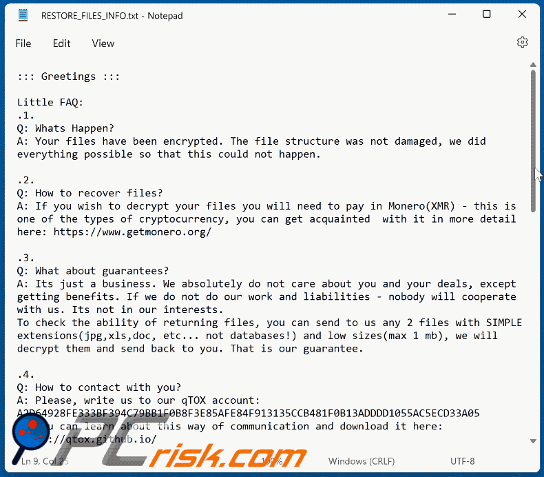 Pwpdvl ransomware ransom note (RESTORE_FILES_INFO.txt)