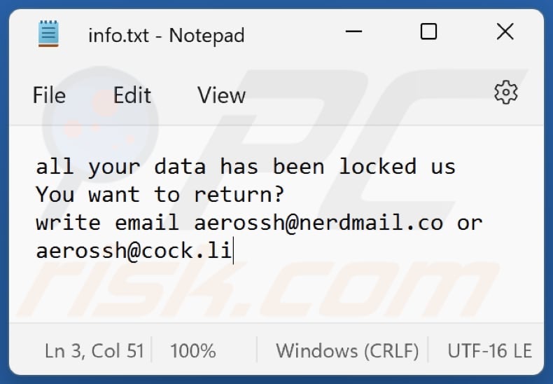 Rea ransomware txt file (info.txt)